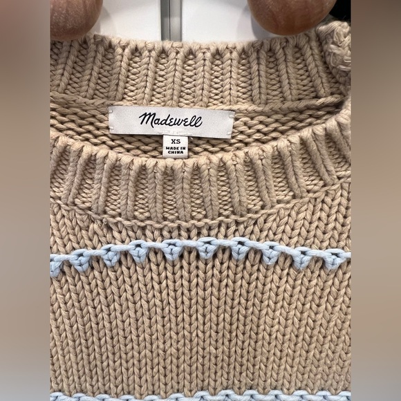 MADEWELL TEXTURED COTTON CREWNECK SWEATER IN STRIPE, PALE BLUE, SIZE XS, - Picture 7 of 16
